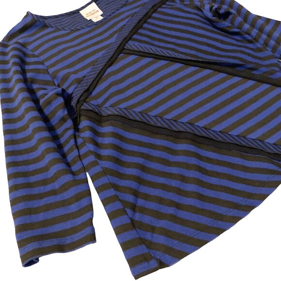 Ruby Rd Favorites Cobalt Blue & Black Striped Blouse Medium Preppy GrandmaCore - Picture 5 of 13